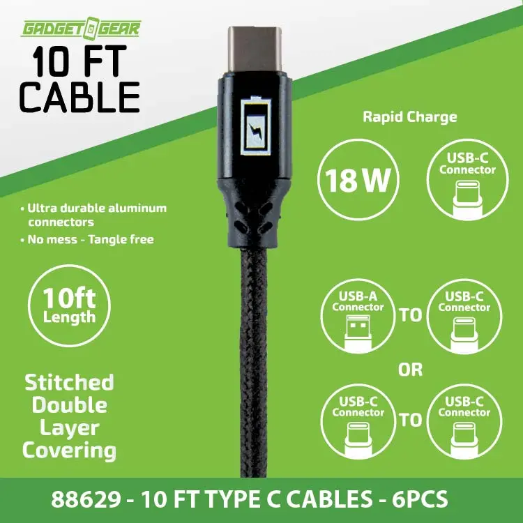 10-Foot Braided Charging Cable Variety Pack – 6-Unit Retail Display (Model 88629) 1