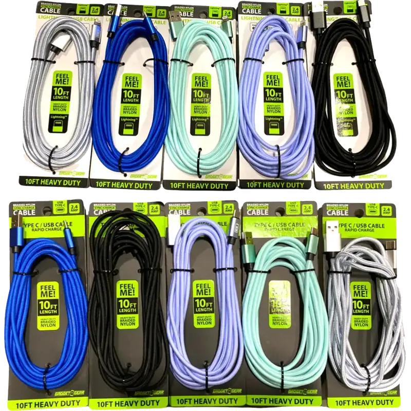 10-Foot Wing-Style Charging Cable Rack Assortment – 10-Unit Pack (Model 88422) 1