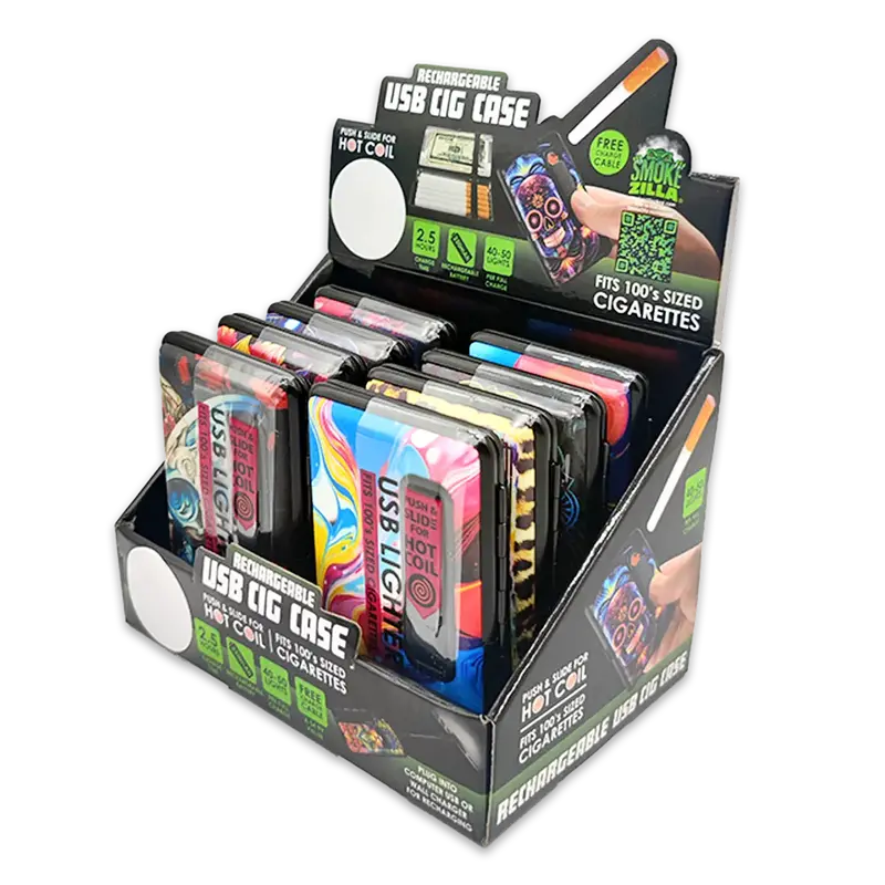 100-Cigarette Case With Integrated Usb Coil Lighter – 8-Unit Retail Display 1