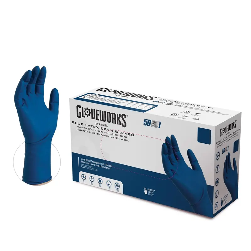 Ammex Gloveplus Hd Blue Latex Exam Gloves – Textured, Powder-Free, 13 Mil 1