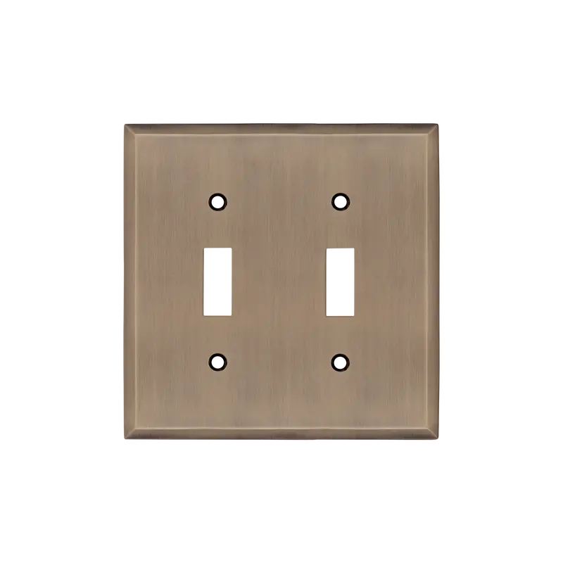 Antique Brass New York Double Toggle Switch Plate 1