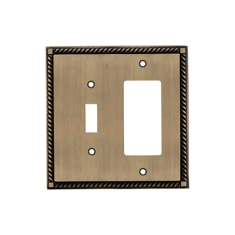 Antique Brass Rope Switch Plate: Toggle + Rocker Configuration 1
