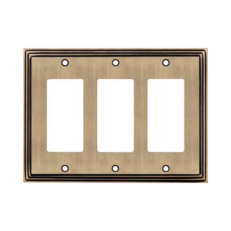 Antique Brass Triple Rocker Decorative Switch Plate 1