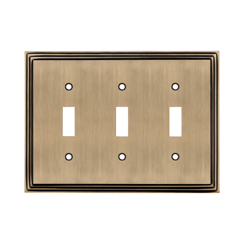 Antique Brass Triple Toggle Decorative Switch Plate 1