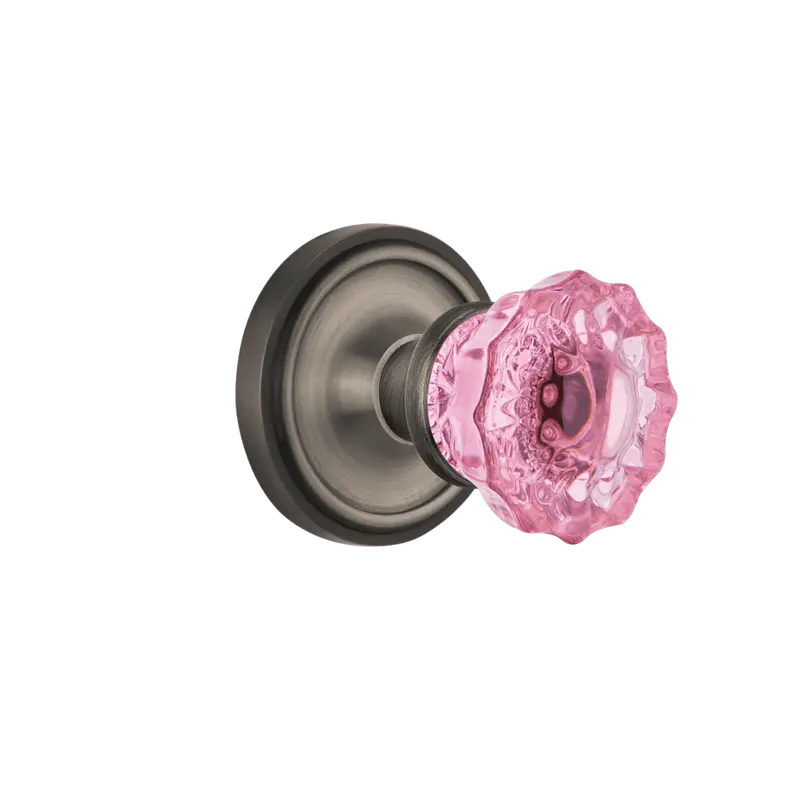 Antique Pewter Classic Rosette With Pink Crystal Knob 1