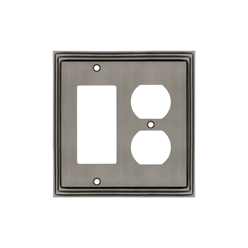 Antique Pewter Decorative Switch Plate: Rocker + Outlet 1