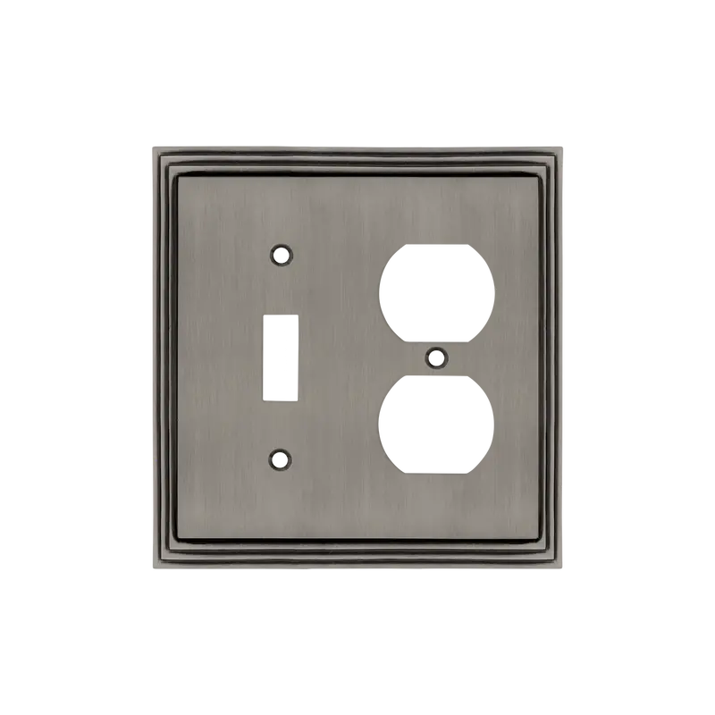 Antique Pewter Decorative Switch Plate: Toggle + Outlet 1