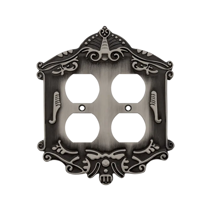 Antique Pewter Victorian Dual Outlet Switch Plate 1