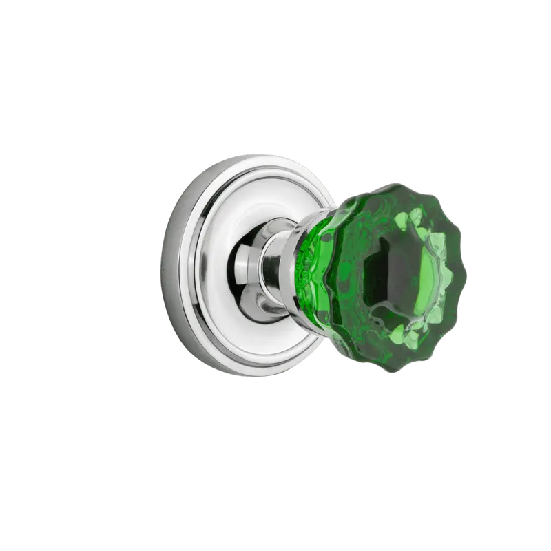 Bright Chrome Classic Rosette With Emerald Crystal Knob 1