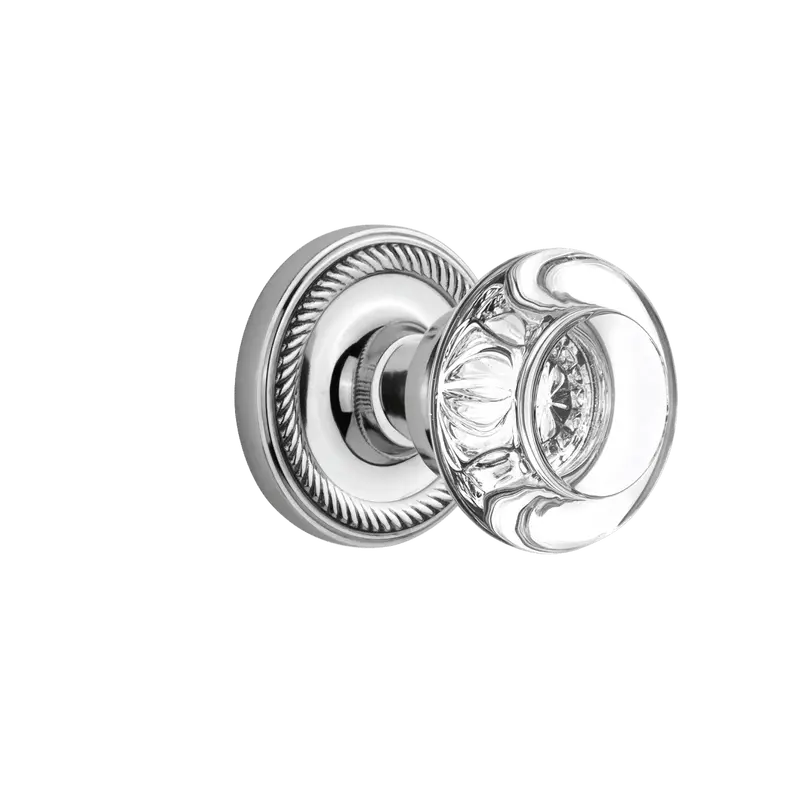 Bright Chrome Rope Rosette With Round Clear Crystal Knob 1