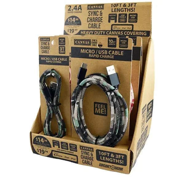 Camo-Print Short Charging Cables – 3-Foot, 12-Pack Display 1