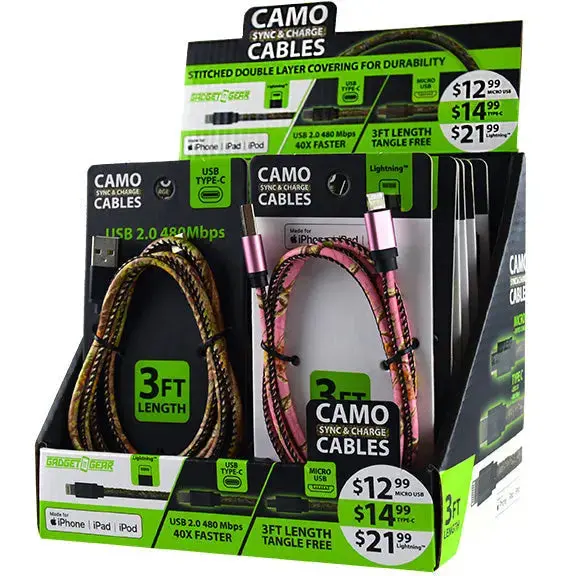 Camouflage-Themed Charging Cable Variety Pack – 3-Foot, 12-Pack Retail Display 1