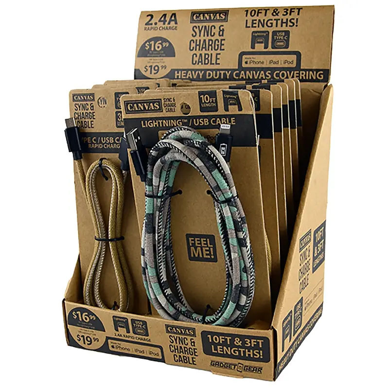 Canvas-Style Charging Cable Assortment – 12-Pack Retail Display – Model 88346 1