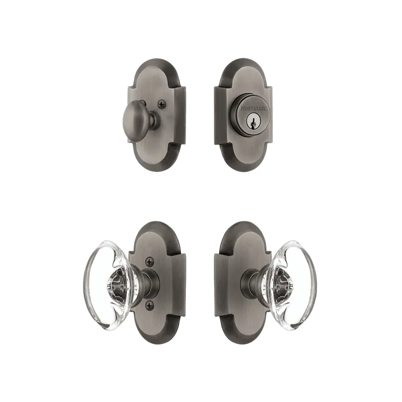 Cottage Entry Set With Oval Clear Crystal Knob – Antique Pewter 1