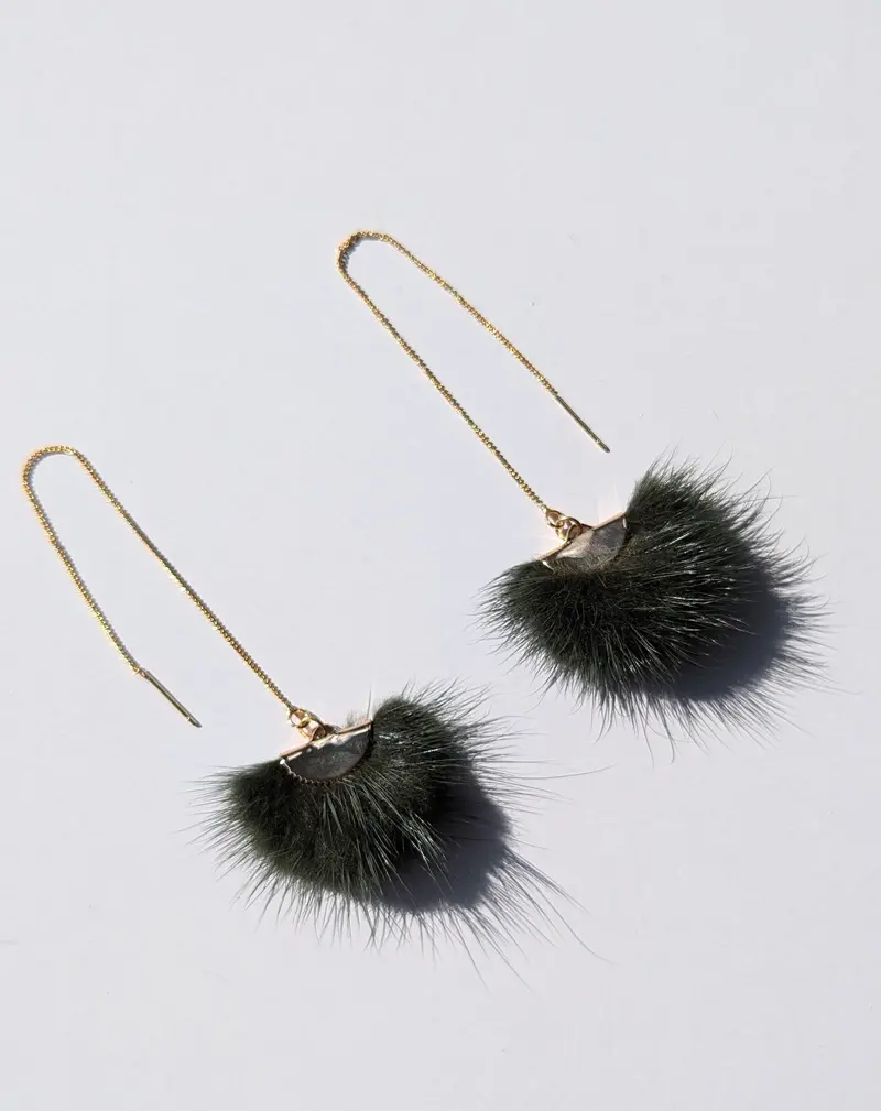 Dark Green Real Mink Drop Earrings By Namgis Artist Jonathan Whonnock 1