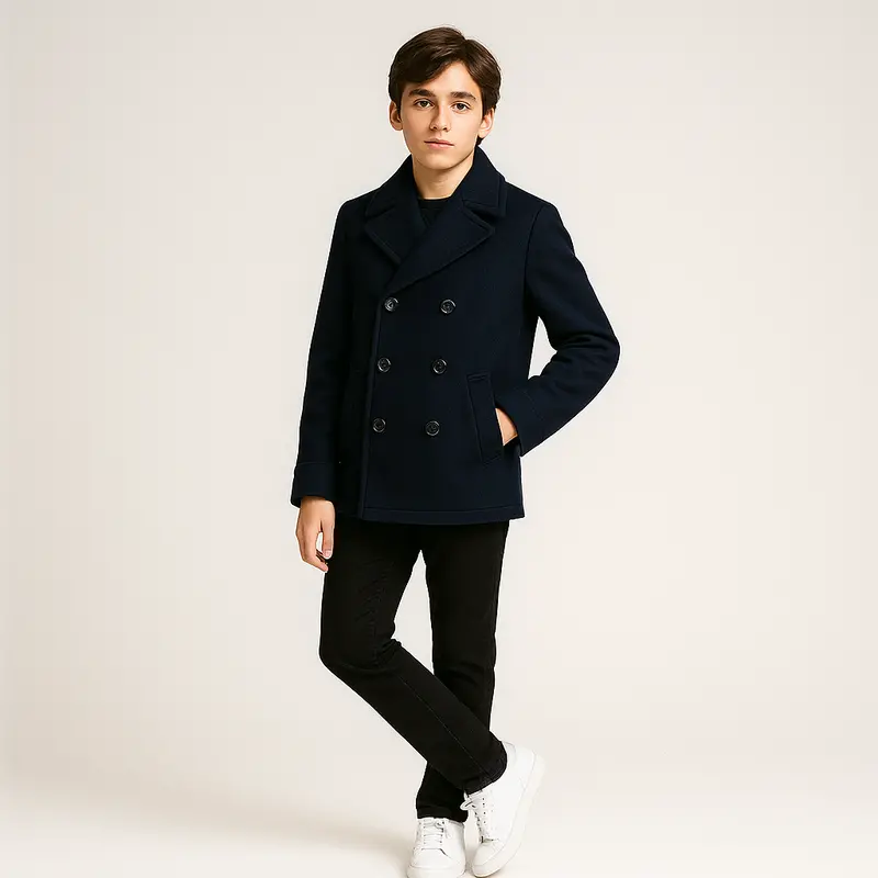 Emporio Armani Boys' Wool-Blend Double-Breasted Peacoat – Eb000492 1