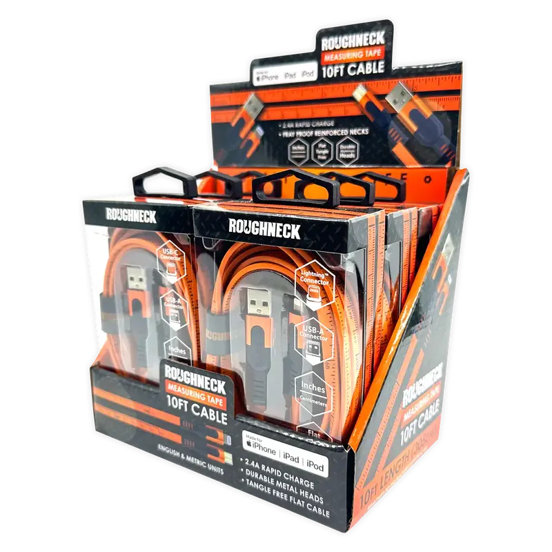 Flat-Tape Charging Cable Set (10 Ft, 2.4A) – 6-Unit Retail-Ready Display (Model 25090) 1