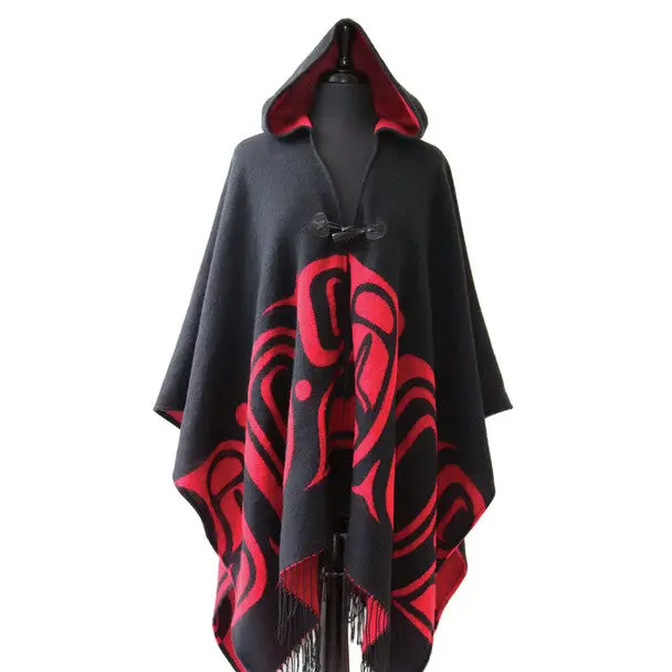 Formline Black-And-Red Hooded Poncho By Haida Artist Ernest Swanson (Pre-Order) 1