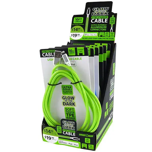 Glow-In-The-Dark Charging Cable Assortment – 10-Foot, 2.4A, 6-Pack 1