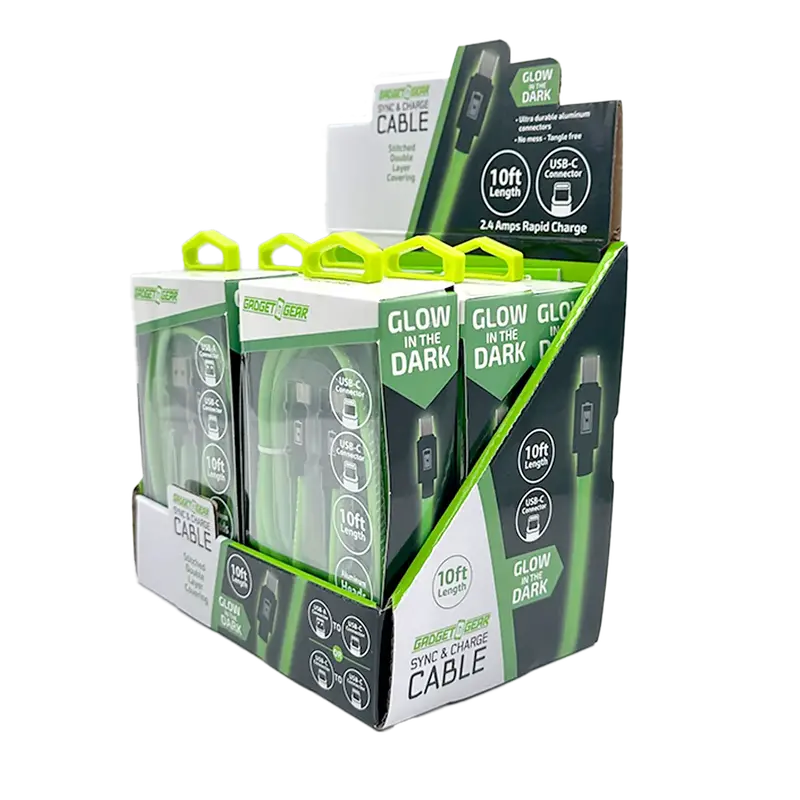 Glow-In-The-Dark Charging Cable Assortment – 10Ft, 6-Pack Retail Kit 1