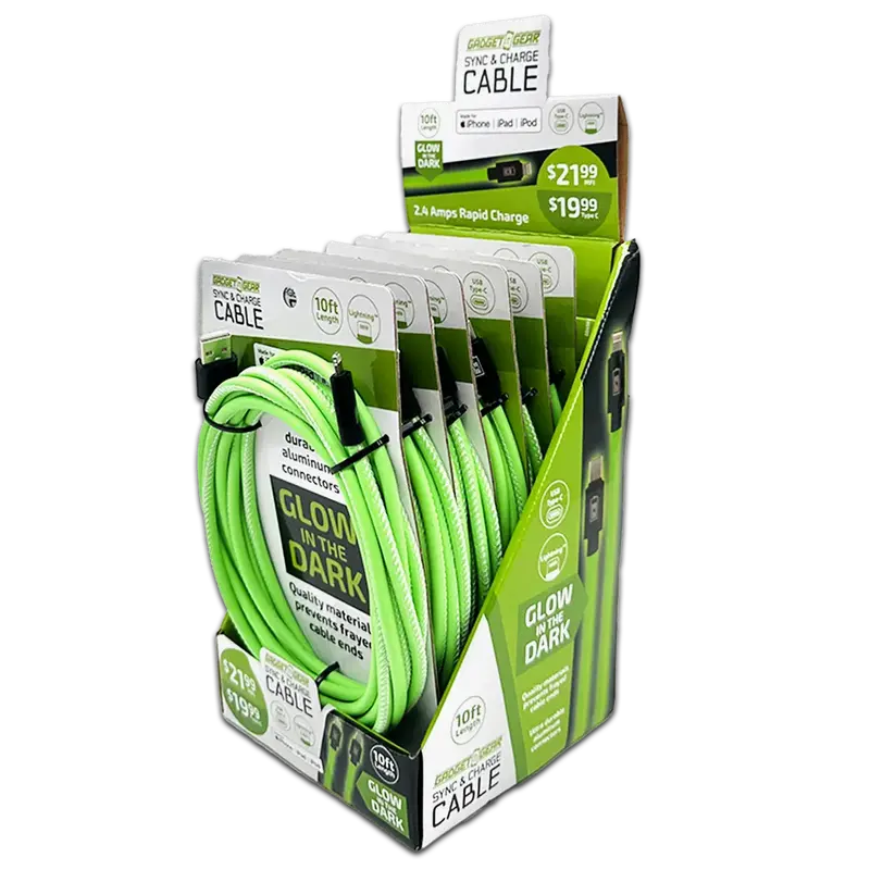 Glow-In-The-Dark Charging Cables – 10-Foot Assortment, 6-Pack (Sku 88498) 1