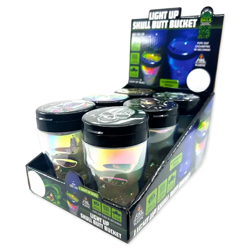 Glowing Skull-Lid Led Butt Bucket Ashtray – 6-Piece Display 1