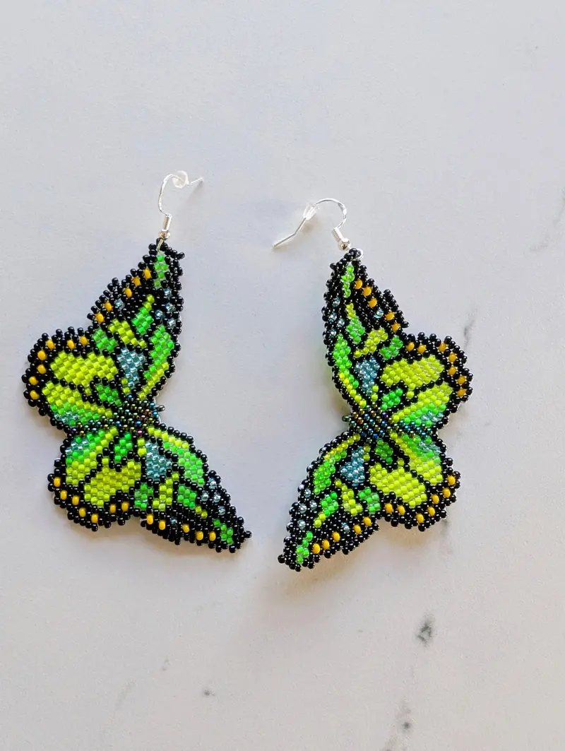 Green Beaded Butterfly Earrings By Indigenous Makers 1