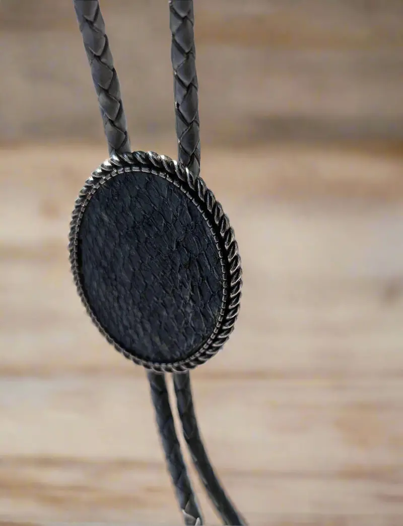 Grey Salmon Leather Bolo Tie By Namgis Artist Jonathan Whonnock 1
