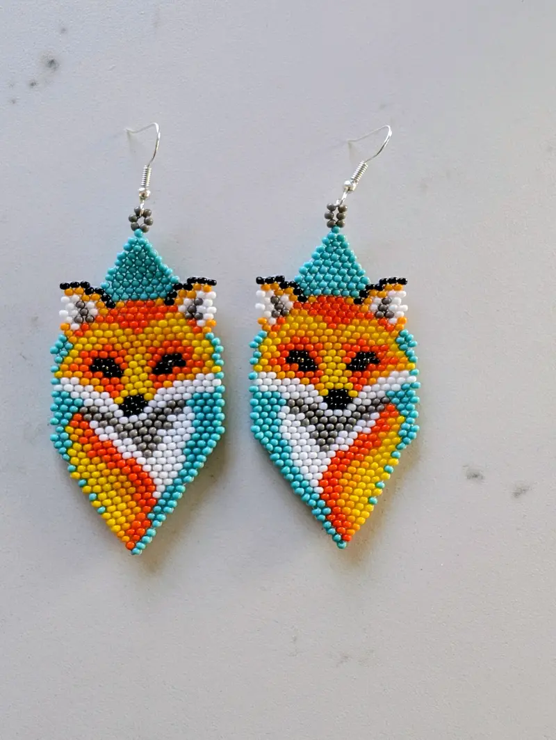 Hand-Beaded Fox Earrings Crafted By Indigenous Artisans 1