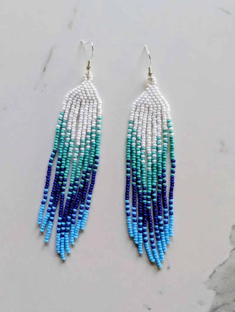 Hand-Beaded Ombre Fringe Earrings By Indigenous Artisan 1
