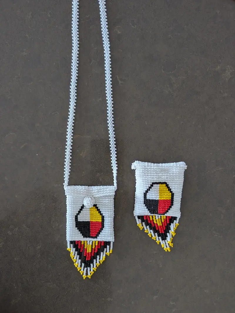 Handmade Medicine Wheel Amulet Necklace, Beaded By Indigenous Artisan 1