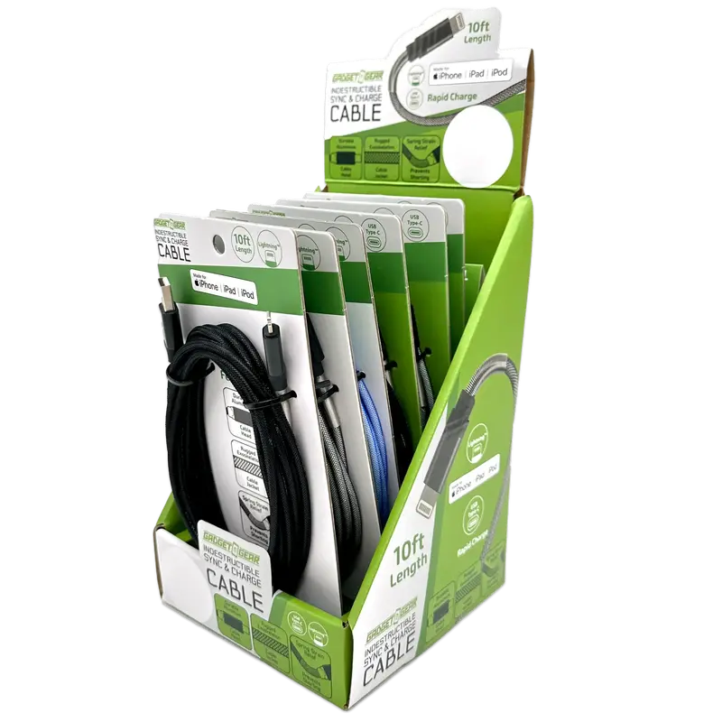 Heavy-Duty 10Ft Charging Cable Set – 2.4A Indestructible Nylon-Braided Usb Cables – 6-Pack Retail Display (Sku 88468) 1