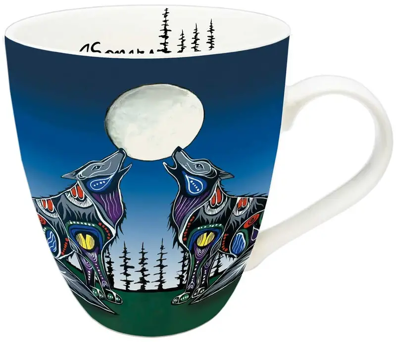 Howling Duo Ceramic Mug – 18 Oz, Illustrated By Indigenous Artist Jessica Somers 1