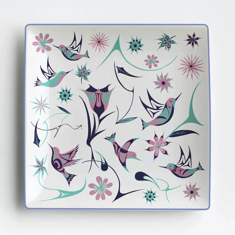 Hummingbird 10" Square Serving Plate – Coast Salish Art By Nicole La Rock 1