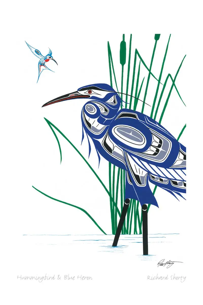 Hummingbird And Blue Heron Art Card By Indigenous Artist Richard Shorty 1