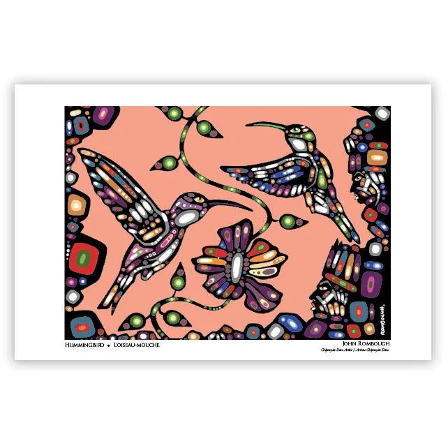 Hummingbird Art Greeting Card By John Rombough, Indigenous Canadian Artist 1