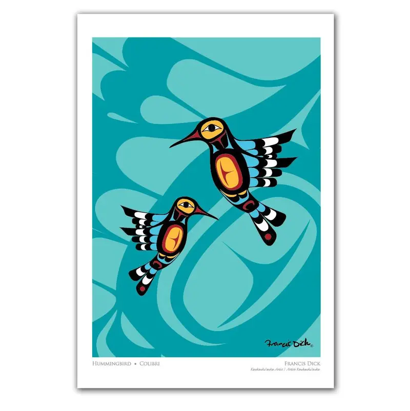 Hummingbird Illustration Art Card By Francis Dick, First Nations Artist 1
