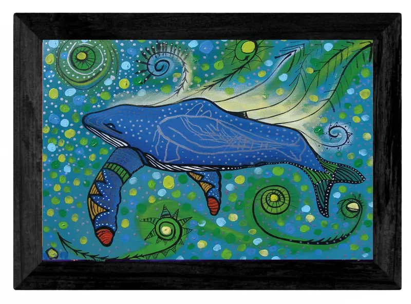 Humpback Whale With Yellow Bubbles Aboriginal Art Print By Alan Syliboy 3