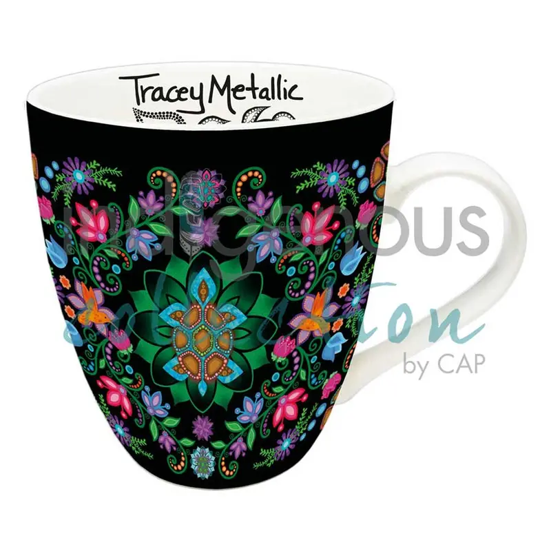 Infinity 18 Oz Ceramic Mug Showcasing Indigenous Art By Tracey Metallic 1