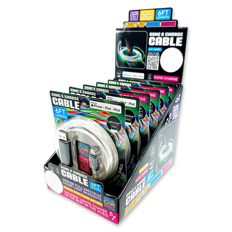Led-Illuminated Charging Cable Assortment – 6-Piece Display Kit 1