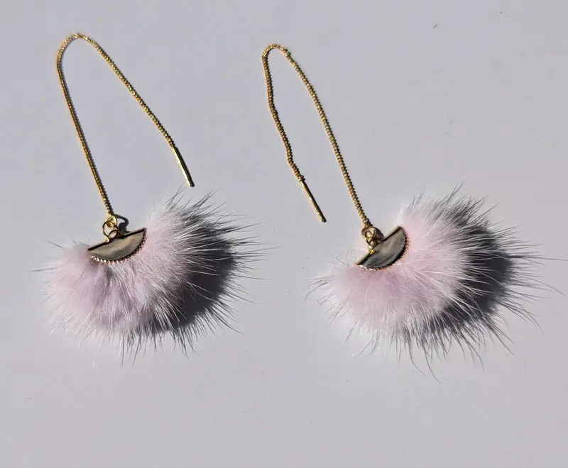 Light Pink Real Mink Drop Earrings By Namgis Artist Jonathan Whonnock 1
