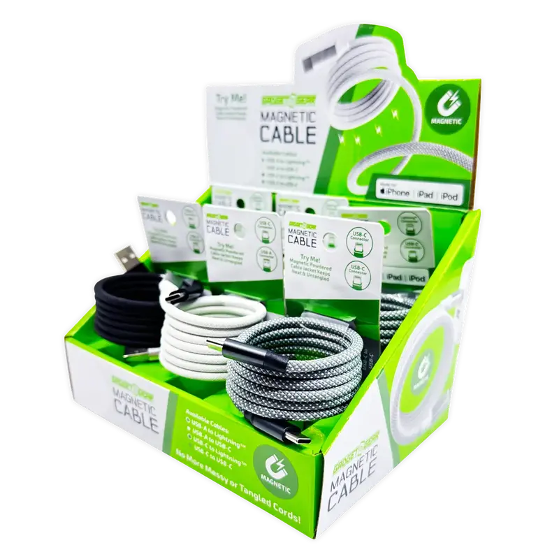 Magnetic Cloth Charging Cable Assortment – 6-Piece Retail Display (Model 25070) 1