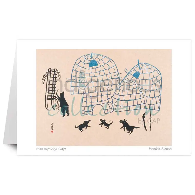 Man Repairing Sled Indigenous Art Card By Pitseolak Ashoona 1