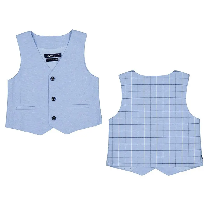 Mayoral Baby Blue Linen Vest – Lightweight Dressy Waistcoat, Style 1371-81 1