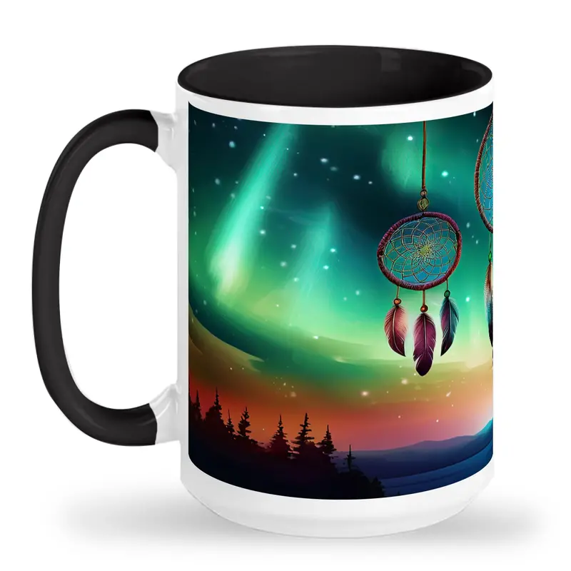 Métis Dream Catcher & Northern Lights 15 Oz Ceramic Mug 1