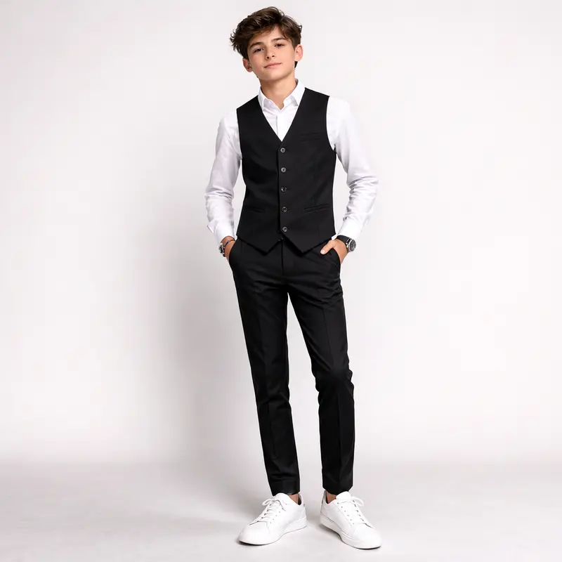 Nice Threads Boys Slim-Fit Stretch Black Vest – Style Y1621-V 1