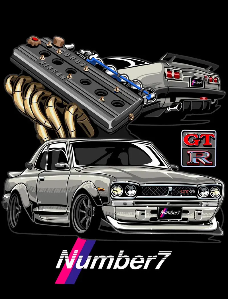 Number 7 Hakosuka Back-Print T-Shirt – Retro Graphic Tee Featuring Classic Skyline Art