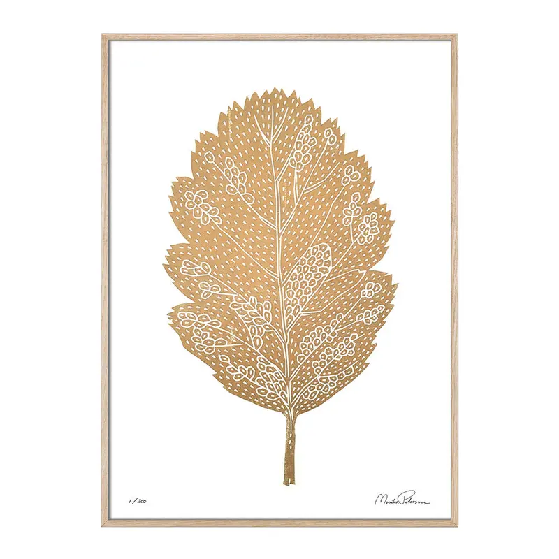Oak Leaf Art Print – Clean White Illustration On Subtle Linen Texture 1