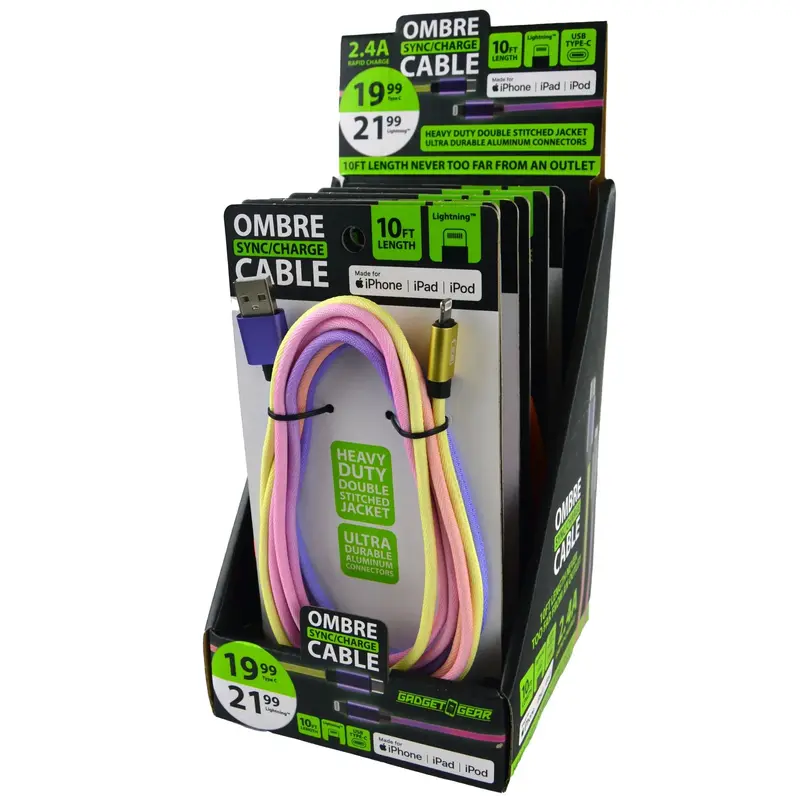 Ombre-Gradient Charging Cables – 6-Pack Retail Display – Model 88355 1