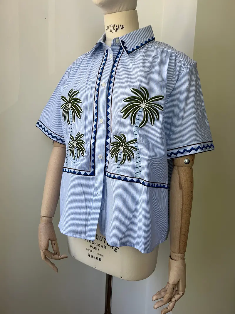 Palm Embroidery Detail Blouse 1